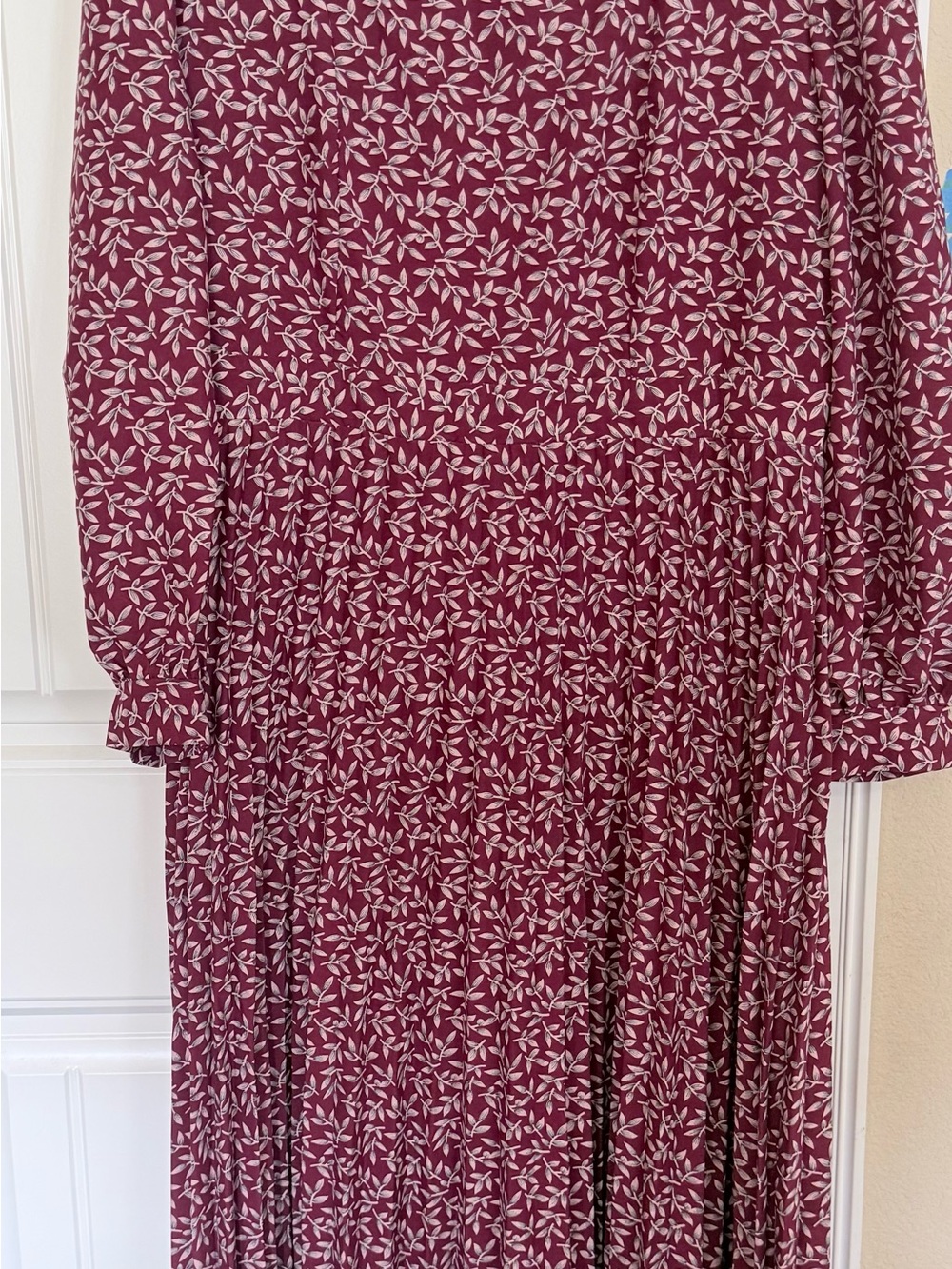 Floral Print Long Sleeve Maxi Dress - Burgundy